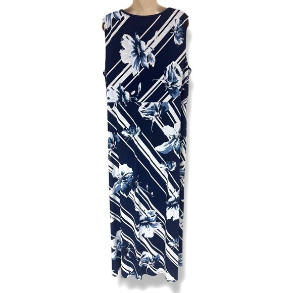 Navy Blue Floral Striped Sleeveless Maxi Dress Size 22W 3X Plus Size Summer - Picture 4 of 8